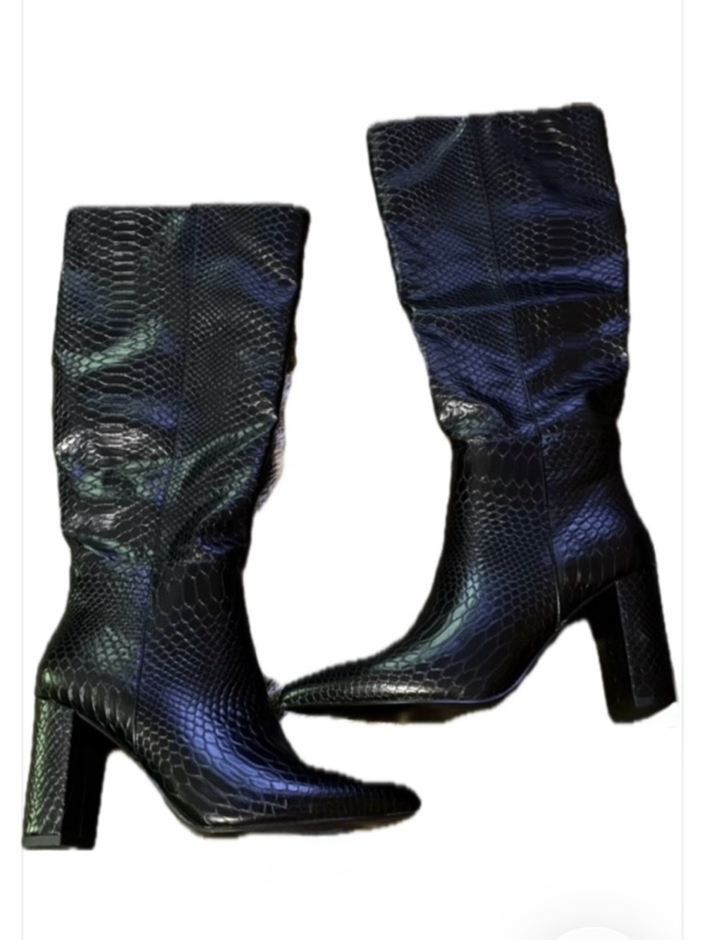 Women’s Black Snake-Embossed Block Heel Mid-Calf Boots - Picture 8 of 8